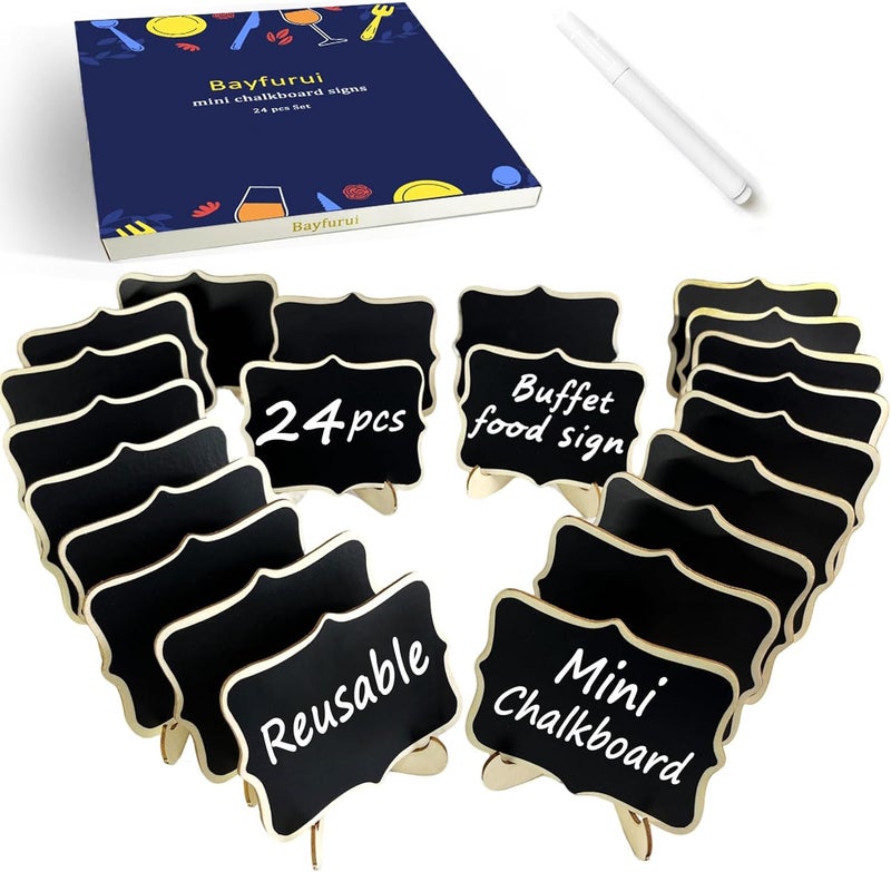 Bayfurui 24 PCS Mini Chalkboard Signs with Stand,Food Labels for Party Buffet, Food Tag/Name Card for Wedding Table, Name Tag Drink Labels Taco/Candy Bar/Bake Sale Food Sign, Catering Supplies Buffet Display - Image 1